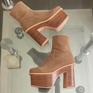 Light camel 5” platform ankle boots side zipper rare vintage Japan 7.5~8